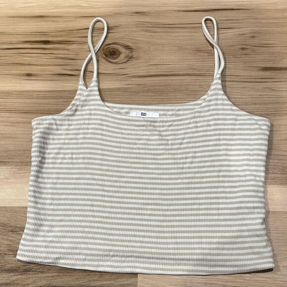 Bp. Striped Tan White Cropped Tank Top Women’s Medium - Picture 1 of 3